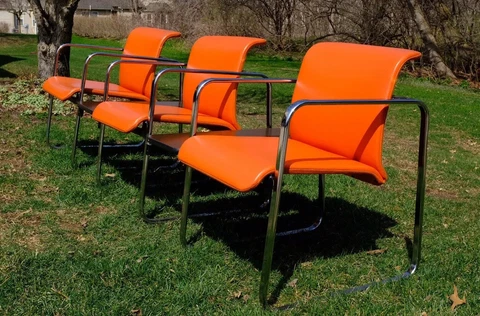 Vtg Herman Miller MCM Chairs By Peter Protzman Orange Chrome Tubular Chair Trio Cover