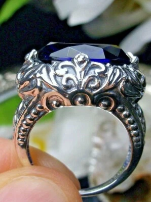Sapphire Ring, 10ct Gem, Scroll Sterling Silver Filigree (Custom-Made) D90 - Image 1 of 4
