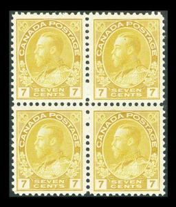 KANADA #113; 7 ¢ KING GEORGE V ""ADMIRAL"", VF-OG-NH 4ER BLOCK, CV $ 520 - Bild 1 von 2