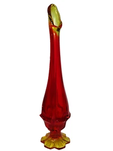 Fenton MCM Amberina Hand-Made Swung Orange Fire Glass Art Vase Sculpture 11.75" - Picture 1 of 13