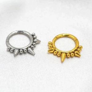 16g Surgical Steel Spike Beads Clicker Septum Nose Ring Helix Ear Piercing - Picture 1 of 2