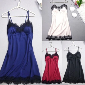 Sexy Women Lace Nightdress Silk Satin Lingerie Nightwear Nightie Sleepwear PJs - Picture 1 of 26