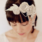 Bridal crystal/pearl applique white ribbon hairband