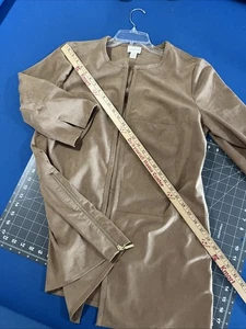 Chico’s Faux Suede Jacket Size 2 Brown Open Front Barn Western Horse - Picture 1 of 11