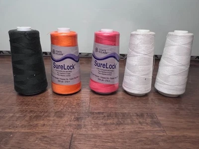 Lot of 5 Sure Lock New Thread Coats & Clark Overlock Natural - Image 1 of 4