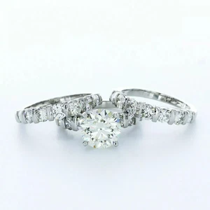 14K Gold Engagement Ring Set Vintage 7.04 Carat Round Lab-Grown Diamond H VS1 - Picture 1 of 12