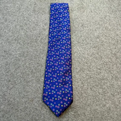 Gitman Bros 真丝领带蓝色花卉图案手工制作美国经典男装复古 — 第 1/4 张图片
