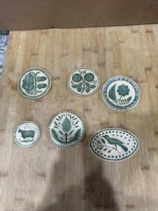 Vintage 6 Stck. handgefertigte alte Butterform Musterprodukte Littlestown PA grün weiß - Bild 1 von 15