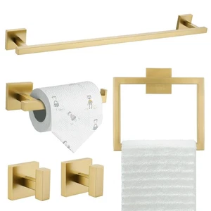 Juego de accesorios de baño de 5 piezas de oro cepillado juego de herrajes de baño SUS304 St... - Imagen 1 de 8