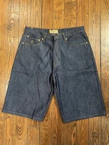 Rocawear pantaloncino jeans denim grezzo Y2K baggy jorts logo ricamato taglia 34 - Foto 1 di 5