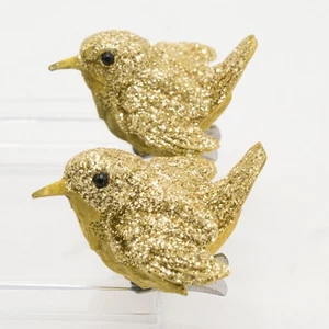 2 Vintage Mustard Yellow Bird Clip On Christmas Tree Ornaments Glitter Resin? - Picture 1 of 17