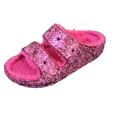 NWT Crocs CLASSIC COZZZY Sequence Women Size 7 Pink Glitter Lined Sherpa - Image 1 of 4