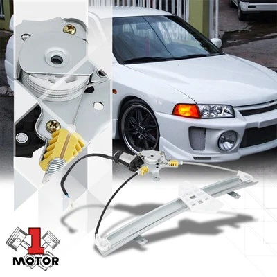 [Lado delantero izquierdo] Regulador de ventana eléctrica con motor para 93-96 Mitsubishi Mirage Foto 1 de 4