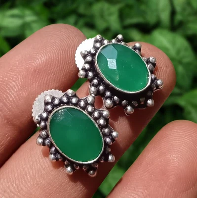 Buy Faceted Topaz Gemstone Stud Tops Earring 925 Sterling Silver Plated Jewelry - Image 1 of 4