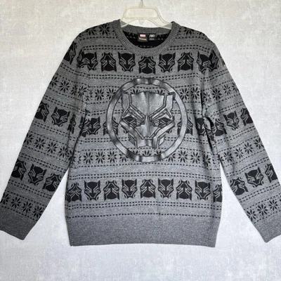Suéter Marvel Pantera Negra Para Hombres Grande Gris Tejido Cuello Redondo Pullover Fair Isle Foto 1 de 4