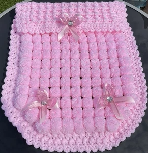 Beautiful Thick Pom Pom Blanket Pram Size. All Pink - Picture 1 of 1