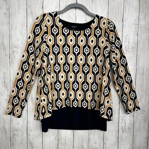 Blusa Camisa Alfani Manga Larga Elastizada En Capas Geométrica Elegante Fluida Pequeña M - Imagen 1 de 8