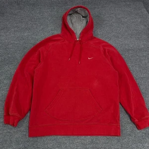 Vintage Nike Hoodie Herren XL Rot Mini Swoosh Pullover Silber Grau Etikett Y2K LESEN - Bild 1 von 10