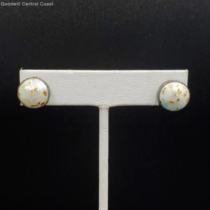 14K Gold Post, Sterling Silver Bezel Earrings W/ Enamel Works - Picture 1 of 8