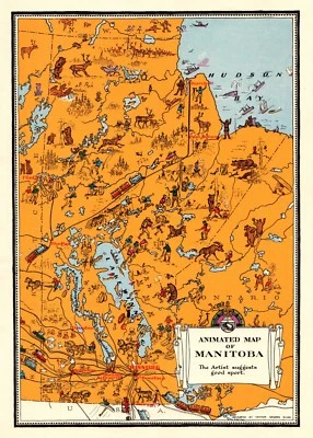 Mapa de imagen antiguo MANITOBA Canadá c1930 mapa animado de colección de Manitoba 5861 Foto 1 de 3