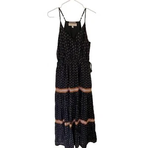 Maxi Vestido Anthropologie Dolan Boho en Niveles Estampado Negro Óxido Otoño Talla Med - Imagen 1 de 5