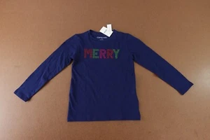 J Crew Crew Cuts Girl Size XS (4-5) Navy Merry Graphic Long Sleeve T-Shirt NWT - Picture 1 of 7
