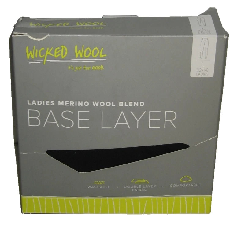 NUEVAS Leggings Para Mujer WICKED WOOL Negros Capa Mezcla Lana Base Cómodas L 12/14 Foto 1 de 4