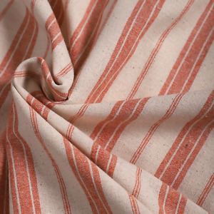 Coral Linen fabric by the yard, Striped Cotton Fabric for Home Decor DIY Project