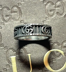 Nuevo Gucci GG Para Hombres Plata Esterlina 925 Marmont Entrelazado G Anillo Banda Talla 12/5.5 - Imagen 1 de 8