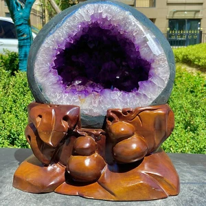 29.34LB Natural uruguay amethyst geode quartz money bag crystal energy+stand - Picture 1 of 17