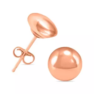 14K Rose Gold 6mm Button Ball Stud Earrings - Picture 1 of 3