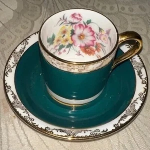 Sutherland English Bone China Floral Gilded Footed Demitasse Cup and Saucer 1960 - Picture 1 of 13