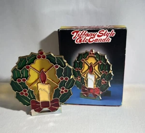 VINTAGE TIFFANY STYLE GLOW CANDLE LEDED STAINED GLASS CANDLE HOLDER - Picture 1 of 9