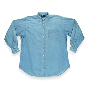 Vintage Ralph Lauren Denim Shirt Large Blue Big Shirt MID 80s Button Down Men's - Picture 1 of 8