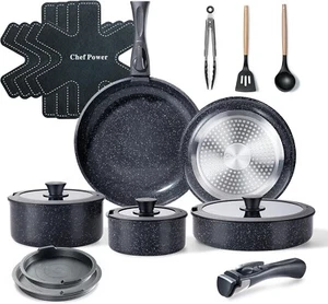 Chef Power Ceramic Nonstick Cookware Set 19 Piece with Detachable Handle, Induct - Picture 1 of 8