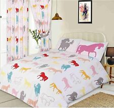 Girls Horses Equestrian Horse Pony White SINGLE Duvet Cover Bedding Set Gift