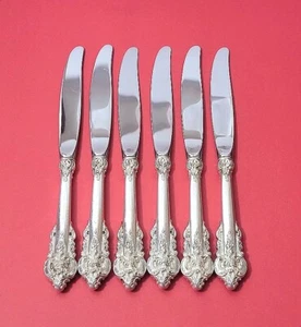 Seis (6) cuchillos Wallace Grande barrocos con mango de plata de ley sin monograma 8 7/8" - Imagen 1 de 5
