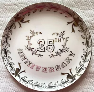 Silberteller zum 25. Jahrestag von Lefton China handbemalt 9 3/8 rund - Bild 1 von 4