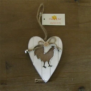 Herz Hahn Hänger vintage weiß/braun Holz  Deko  Landhausstil CLAYRE & EEF 8x11cm - Bild 1 von 1