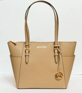 MICHAEL KORS CHARLOTTE LARGE TOP ZIP SHOULDER TOTE BAG CAMEL - Picture 1 of 11