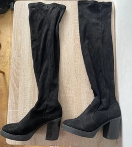 NEW LOOK WOMEN'S BLACK FAUX SUEDE PULL ON KNEE HIGH BOOTS UK SIZE 6 EUR 39 K21 - Picture 1 of 4