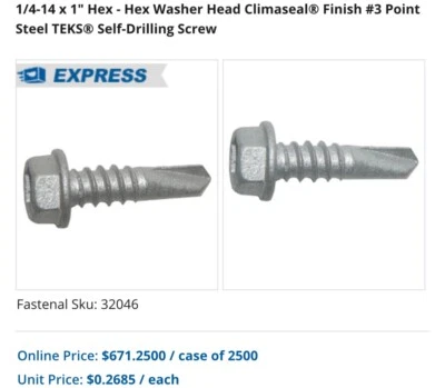 Cabezal de arandela hexagonal 1/4-14 X 1” acabado climaseal #3 puntos acero TEKS autoperforado Foto 1 de 3