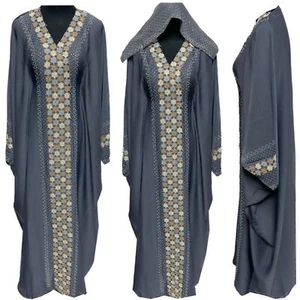 Grey Batwing Abaya Farasha Jalabiya Arab Dress With Stone Works - Picture 1 of 4