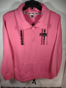 Victoria Secret PINK Sweater Women's Medium 1/4 Zip Pink Pullover Spell Out Logo - Picture 1 of 4