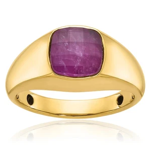 14K Solid Yellow Gold Mens Ruby Stone Statement Ring - Picture 1 of 100
