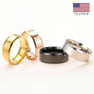 Nuevo anillo de boda clásico pulido para hombre 8 mm borde biselado, acero inoxidable Foto 1 de 4