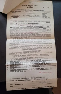 Carta de contrato AGVA firmada por Molly Bee 1965 rara feria del condado de Pensilvania - William Morris - Imagen 1 de 4