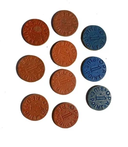 10 fichas de punto de ración OPA de la Segunda Guerra Mundial / 3 azules / 7 rojos, 11/16" (17,5 mm) - Imagen 1 de 4