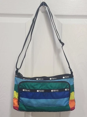 Lesportsac Multicolor Rainbow Stripes Crossbody Shoulder Bag 2 Zipper Purse WORN - Image 1 of 4