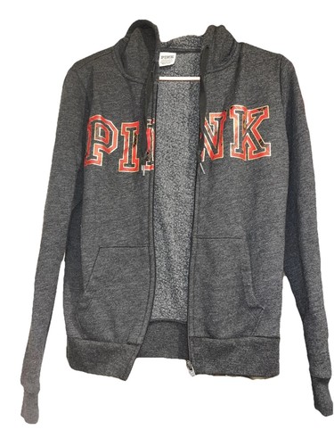 UNDERCOVER FELPA CON CAPPUCCIO VICTORIA SECRET ROSA ZIP NERA PLAID DECAL TAGLIA XS